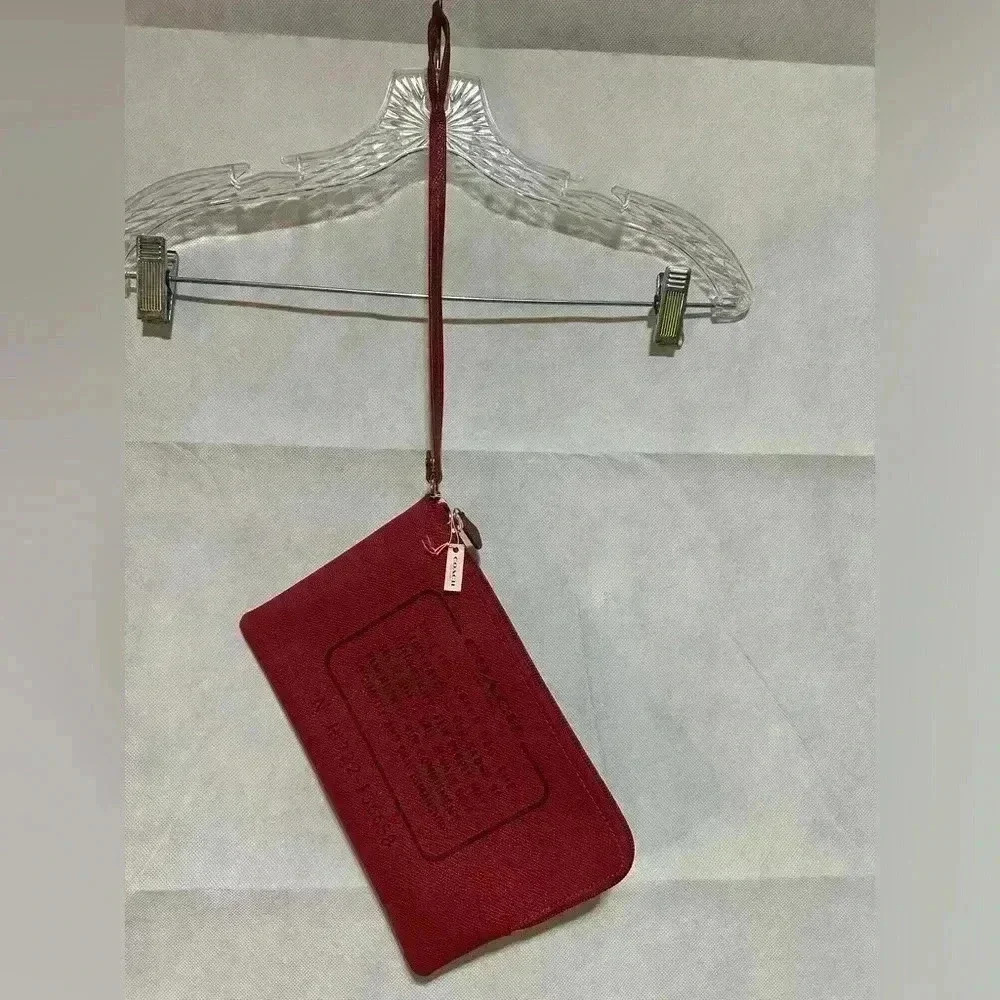Coach Story Pouch Wristlet Envelope Clutch Purse Red Vinyl Corner Zip NWT